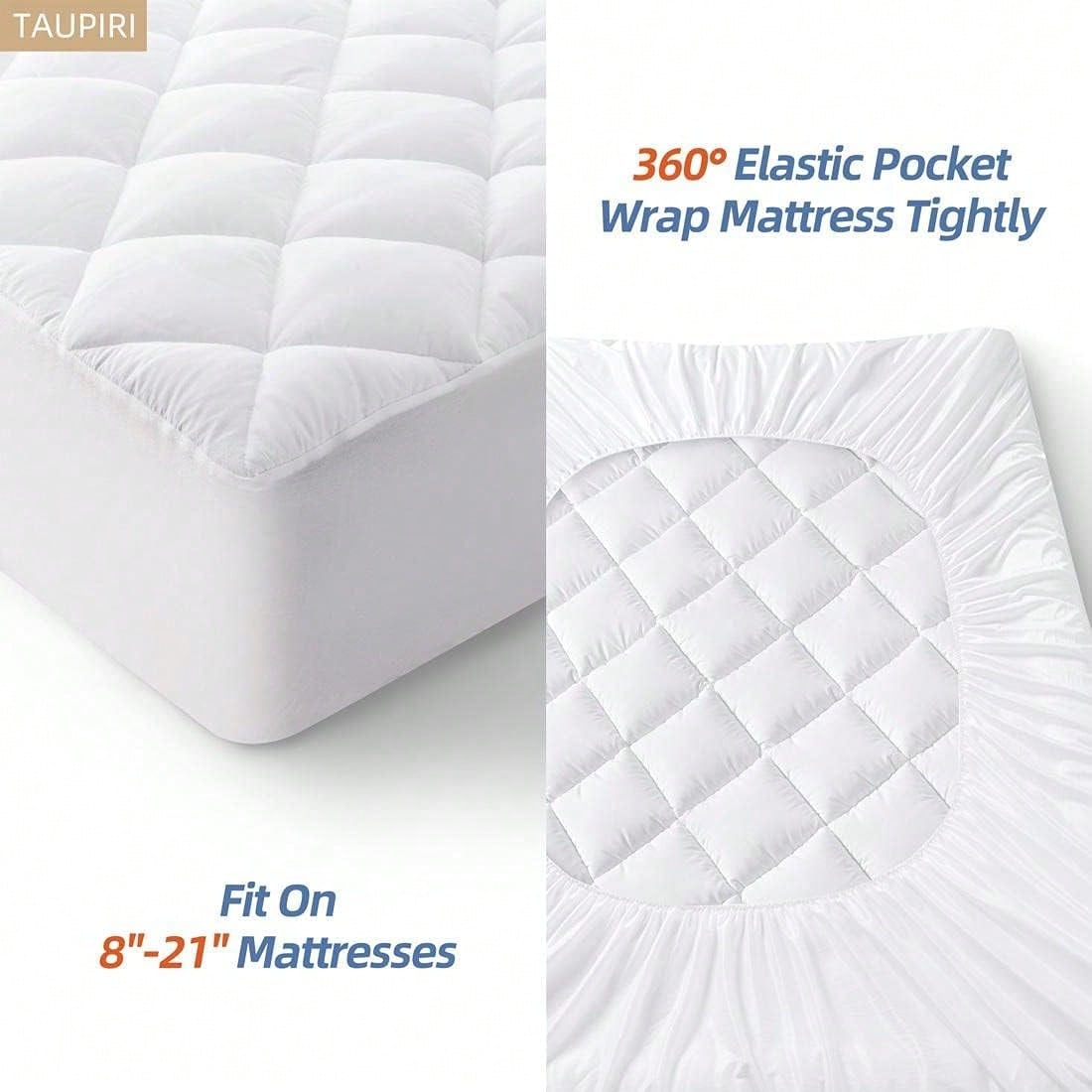 King Quilted Mattress Pad Cover With Deep Pocket (8"-21"), Cooling Soft Pillowtop Mattress Cover, Down Alternative Mattress Protector Topper