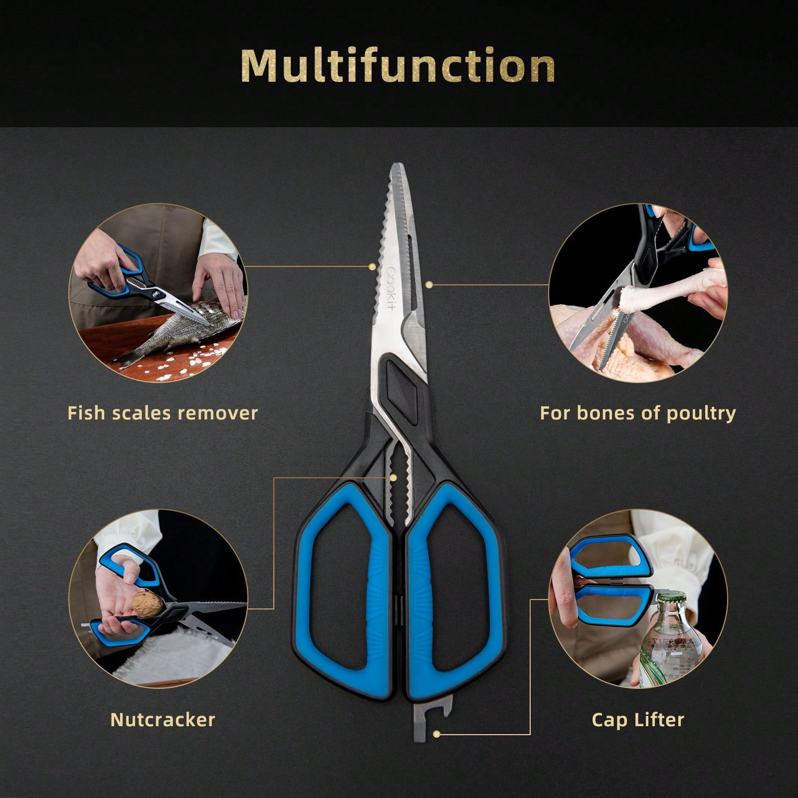 Kitchen Scissors, Multipurpose Utility Scissors For Kitchen Use, Large Sharp Blade Shears For Chicken Poultry Fish Meat Turkey Vegetables- Stainless Steel Scissors