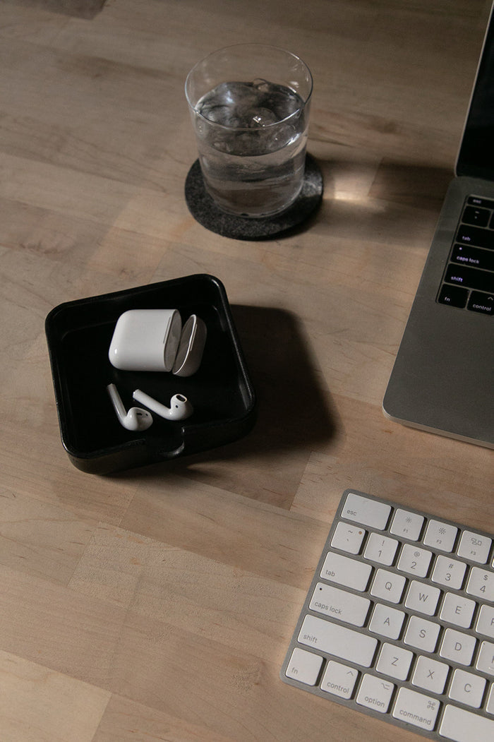 Kobon Black Leather Tray, Square