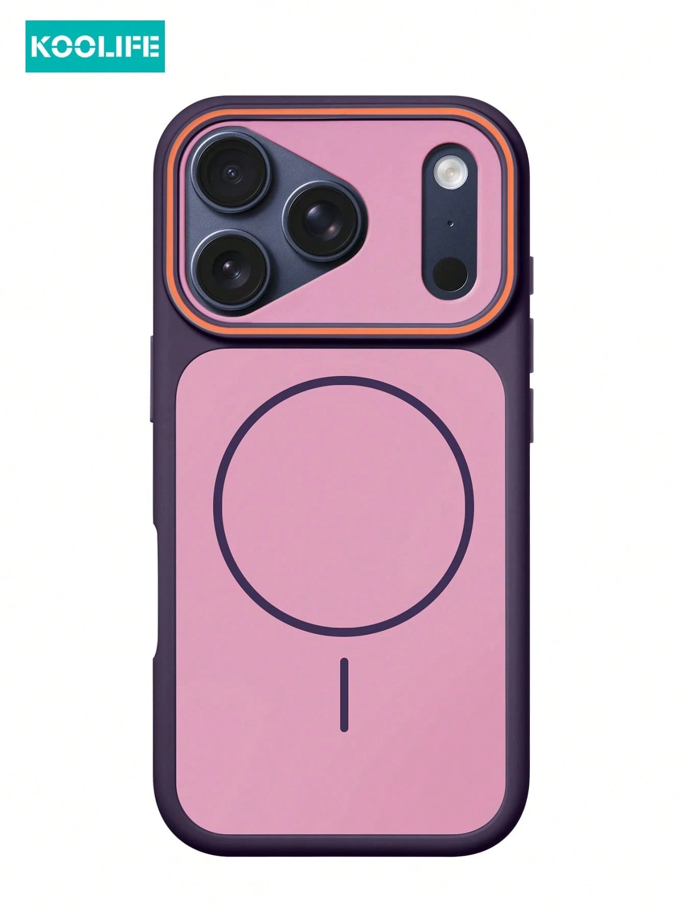 KOOLIFE 1pc Purple Dual-Color Magnetic Wireless Charging Phone Case, Built-In Strong MagSafe Magnetic Ring, Contrasting Orange Lens Frame, Matte TPU+PC Dual-Layer Shockproof Protection, Smooth Soft To