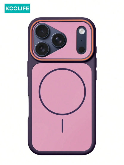 KOOLIFE 1pc Purple Dual-Color Magnetic Wireless Charging Phone Case, Built-In Strong MagSafe Magnetic Ring, Contrasting Orange Lens Frame, Matte TPU+PC Dual-Layer Shockproof Protection, Smooth Soft To