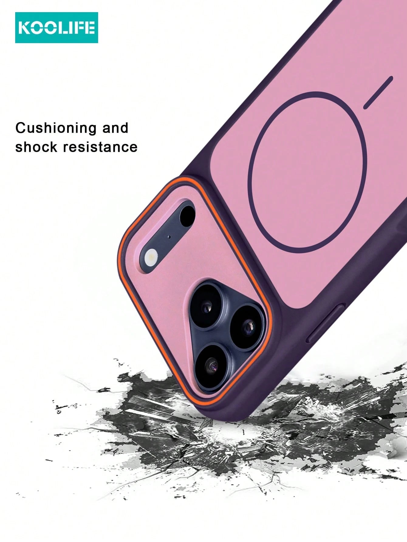 KOOLIFE 1pc Purple Dual-Color Magnetic Wireless Charging Phone Case, Built-In Strong MagSafe Magnetic Ring, Contrasting Orange Lens Frame, Matte TPU+PC Dual-Layer Shockproof Protection, Smooth Soft To