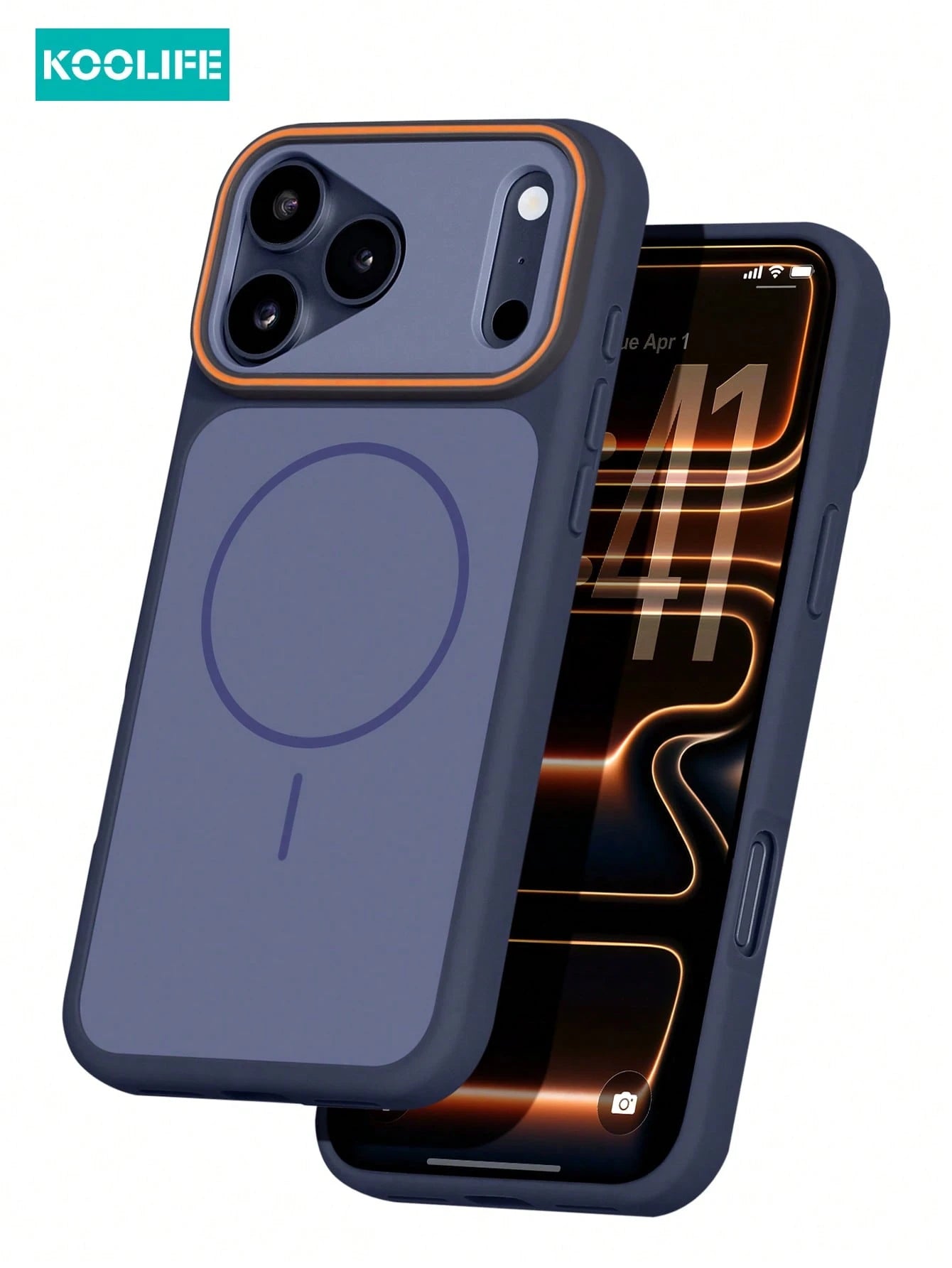 KOOLIFE 1pc Purple Dual-Color Magnetic Wireless Charging Phone Case, Built-In Strong MagSafe Magnetic Ring, Contrasting Orange Lens Frame, Matte TPU+PC Dual-Layer Shockproof Protection, Smooth Soft To