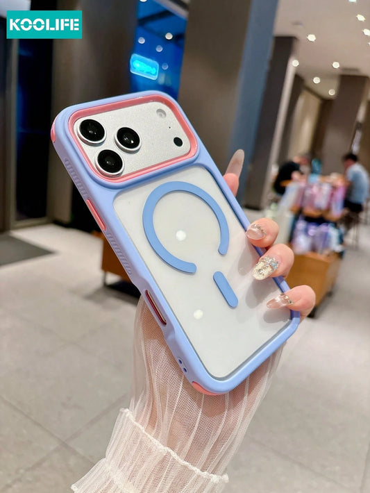 KOOLIFE Luxury Shockproof Anti-Drop Magnetic 3-In-1 Color-Block Transparent Acrylic Apple Phone Case, For Phone18pro/18pro Max/17ProMax, 16ProMax, 15ProMax, 14ProMax, 13ProMax, 17Pro, 16Pro, 15Pro, 14