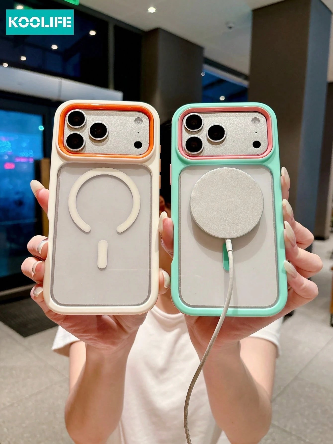 KOOLIFE Luxury Shockproof Anti-Drop Magnetic 3-In-1 Color-Block Transparent Acrylic Apple Phone Case, For Phone18pro/18pro Max/17ProMax, 16ProMax, 15ProMax, 14ProMax, 13ProMax, 17Pro, 16Pro, 15Pro, 14