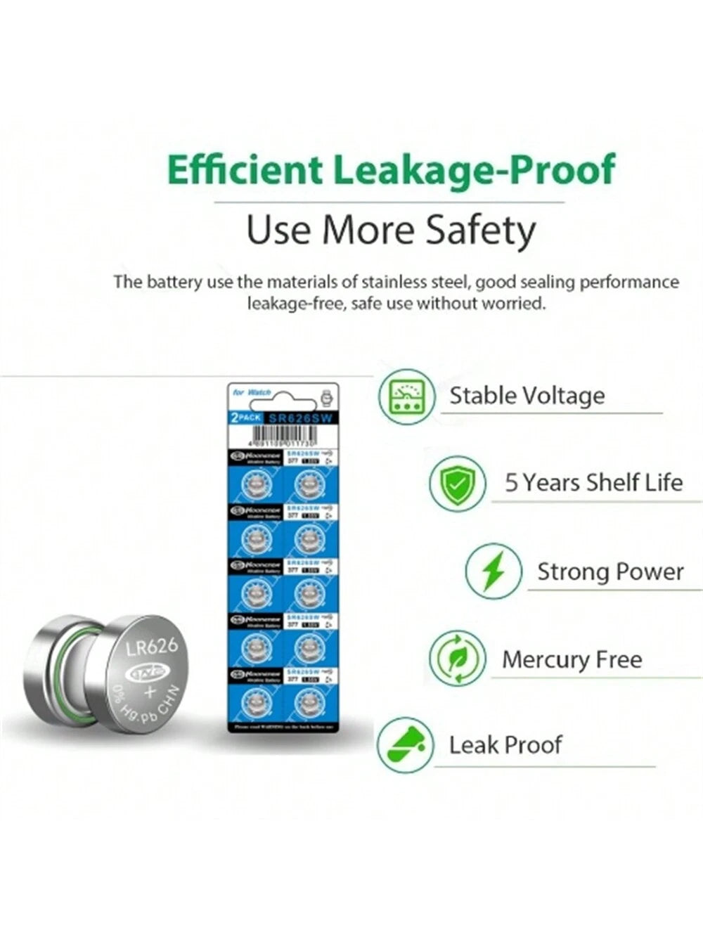 Koonenda Button Battery Watch Battery AG4/LR626 1.5V 18mAh, Used For Watches, Toys, Etc., Non Rechargeable
