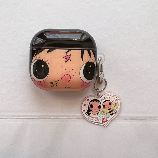 Korean Cartoon Big Face Jade Double-Layer IMD Earphone Case + Card Holder Set, Compatible With Apple Pro 3/Pro 2/Pro/ 4/3/2 Case, Fashionable Women Earphone Case, Minimalist Earphone Case, Apple Earph