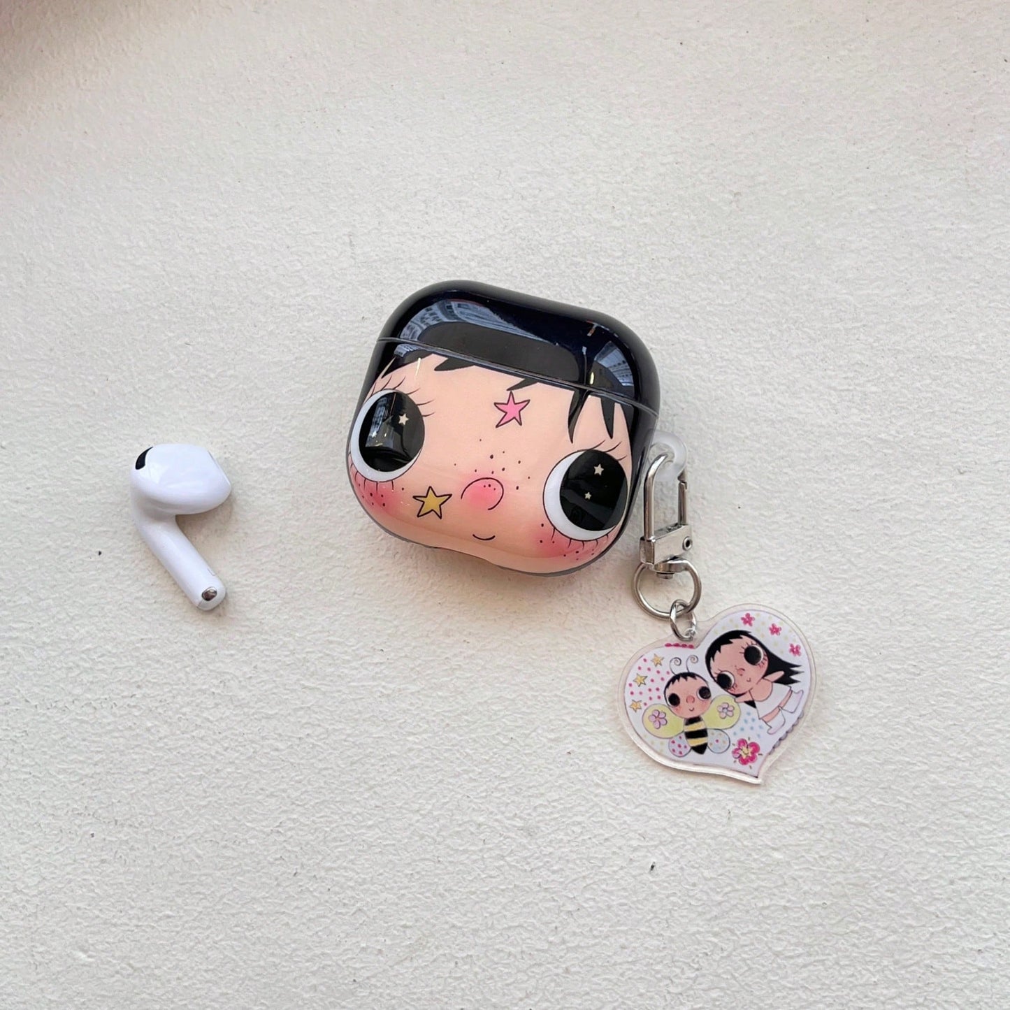 Korean Cartoon Big Face Jade Double-Layer IMD Earphone Case + Card Holder Set, Compatible With Apple Pro 3/Pro 2/Pro/ 4/3/2 Case, Fashionable Women Earphone Case, Minimalist Earphone Case, Apple Earph