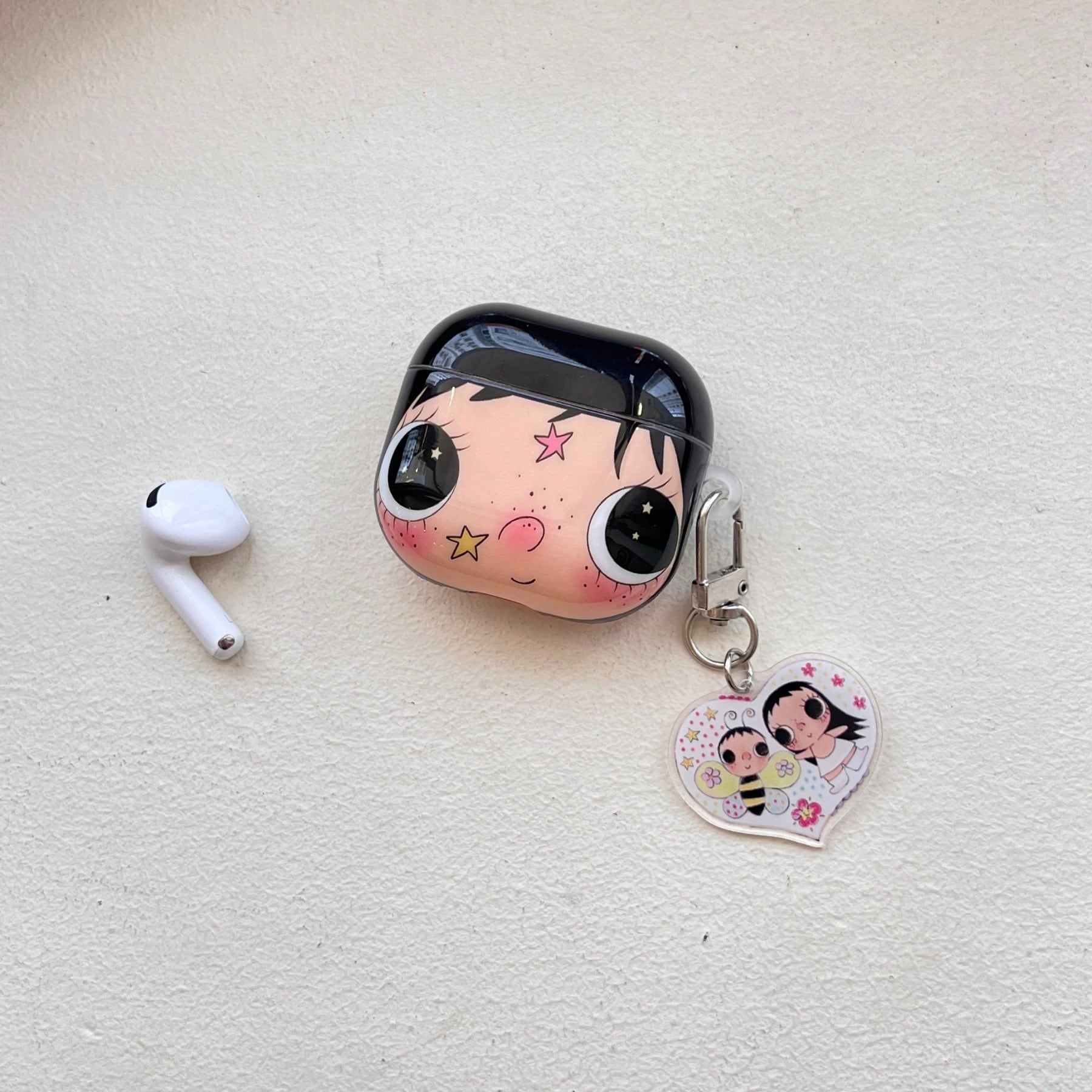 Korean Cartoon Big Face Jade Double-Layer IMD Earphone Case + Card Holder Set, Compatible With Apple Pro 3/Pro 2/Pro/ 4/3/2 Case, Fashionable Women Earphone Case, Minimalist Earphone Case, Apple Earph