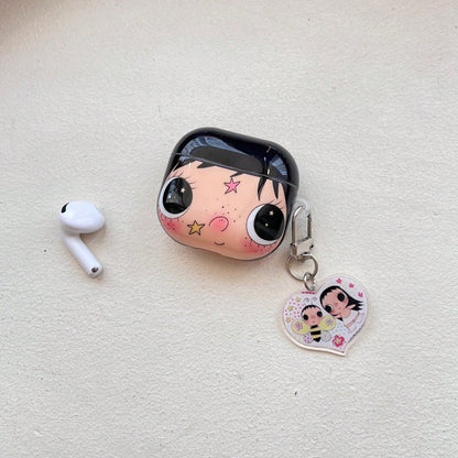 Korean Cartoon Big Face Jade Double-Layer IMD Earphone Case + Card Holder Set, Compatible With Apple Pro 3/Pro 2/Pro/ 4/3/2 Case, Fashionable Women Earphone Case, Minimalist Earphone Case, Apple Earph