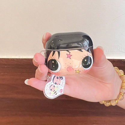 Korean Cartoon Big Face Jade Double-Layer IMD Earphone Case + Card Holder Set, Compatible With Apple Pro 3/Pro 2/Pro/ 4/3/2 Case, Fashionable Women Earphone Case, Minimalist Earphone Case, Apple Earph