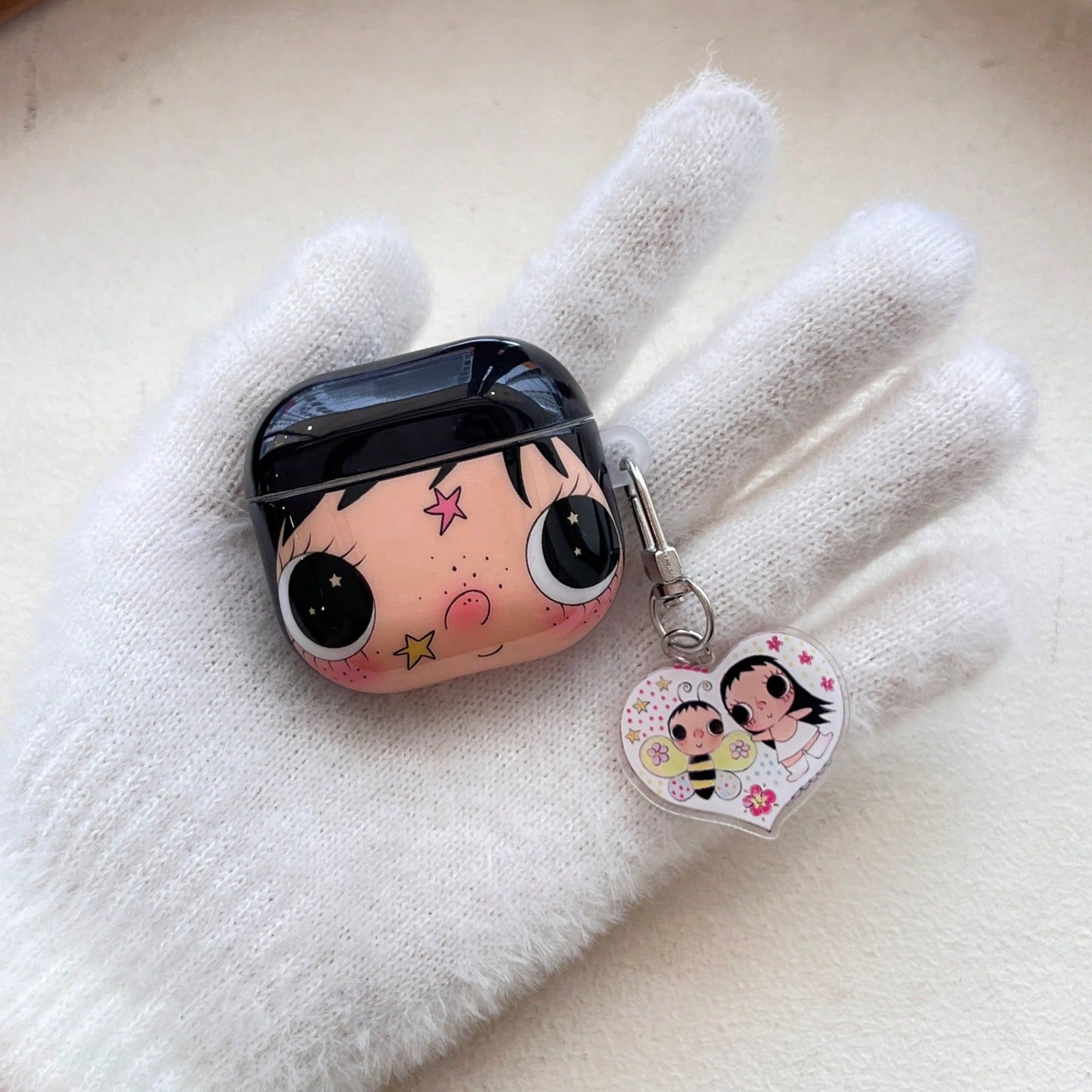 Korean Cartoon Big Face Jade Double-Layer IMD Earphone Case + Card Holder Set, Compatible With Apple Pro 3/Pro 2/Pro/ 4/3/2 Case, Fashionable Women Earphone Case, Minimalist Earphone Case, Apple Earph