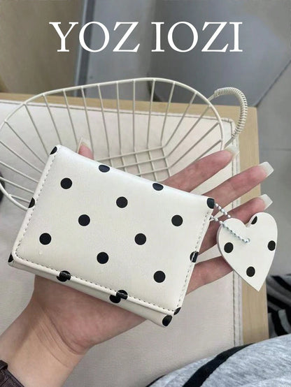 Korean Niche Design INS Style Fresh Polka Dot Heart Pendant Wallet Soft Cute Girl Style Multi-Slot Short Wallet Daily Portable Card Holder,Card Case