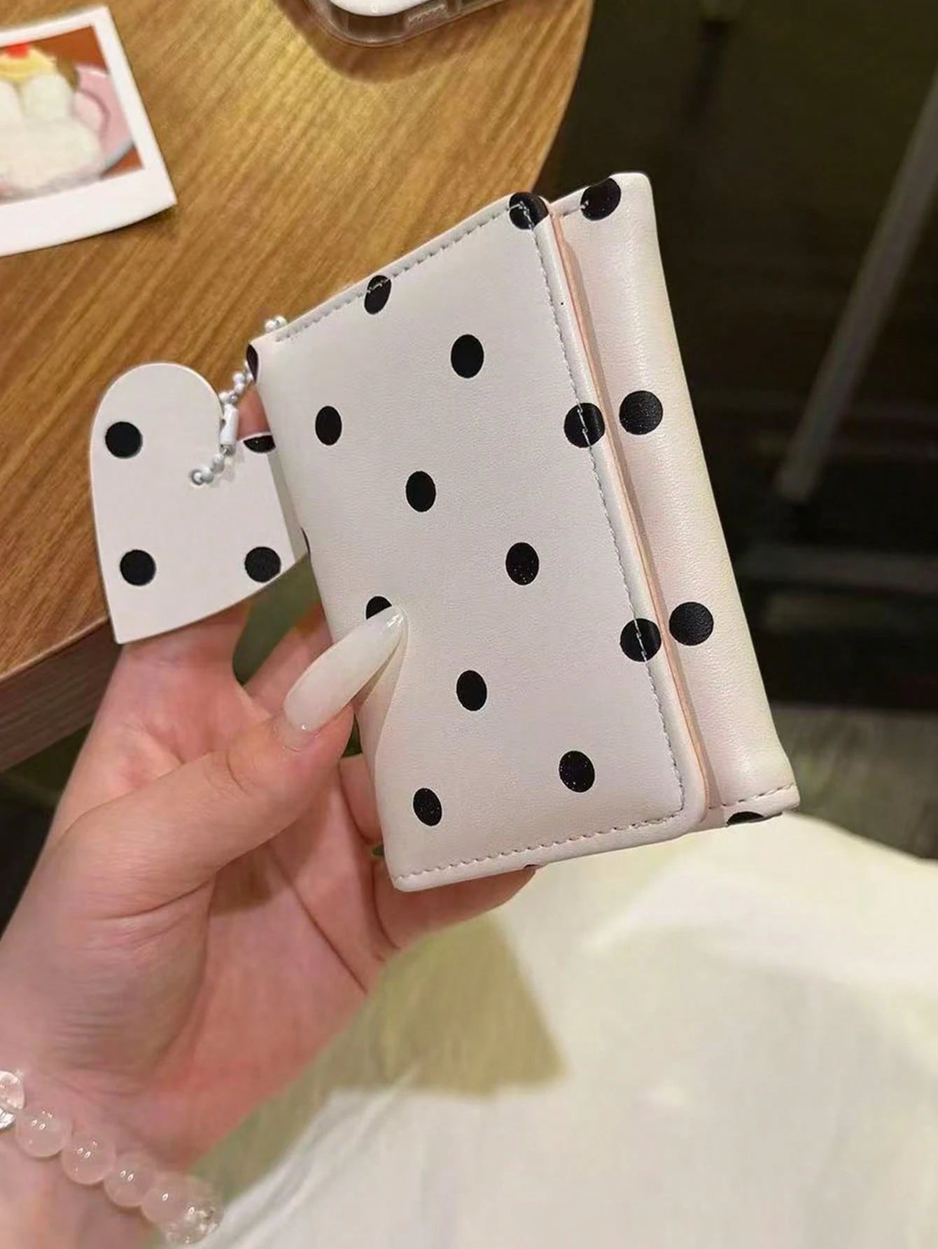 Korean Niche Design INS Style Fresh Polka Dot Heart Pendant Wallet Soft Cute Girl Style Multi-Slot Short Wallet Daily Portable Card Holder,Card Case