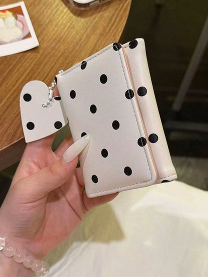 Korean Niche Design INS Style Fresh Polka Dot Heart Pendant Wallet Soft Cute Girl Style Multi-Slot Short Wallet Daily Portable Card Holder,Card Case
