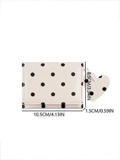 Korean Niche Design INS Style Fresh Polka Dot Heart Pendant Wallet Soft Cute Girl Style Multi-Slot Short Wallet Daily Portable Card Holder,Card Case