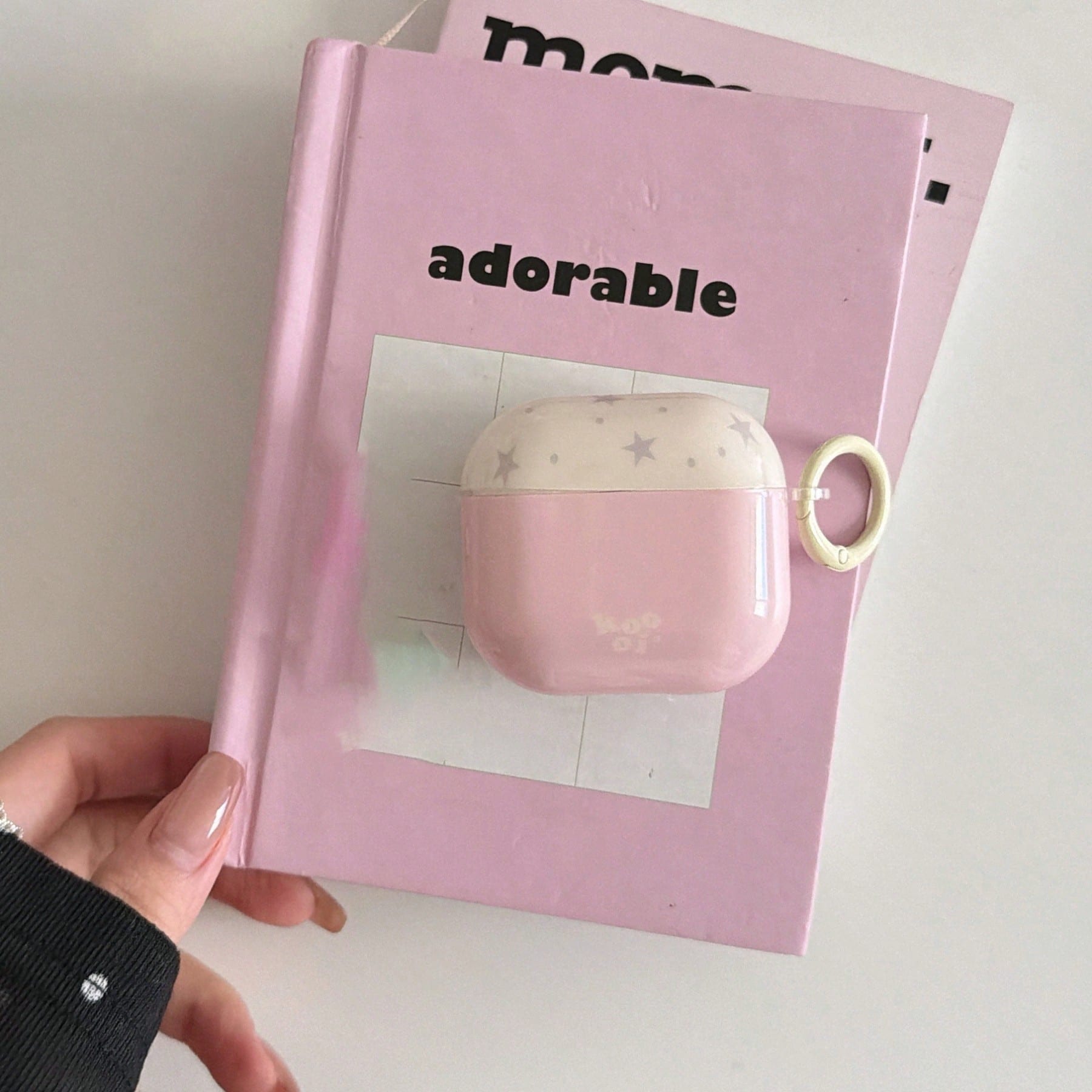 Korean Style Creative Pink & White Color Block Grey Star + Circle Earphone Case Compatible With AirPods Pro 3 New Pro 2 Protective Cover Pro Cute Apple 4 Minimalist 3 Personalized 1/2 Generation Girls