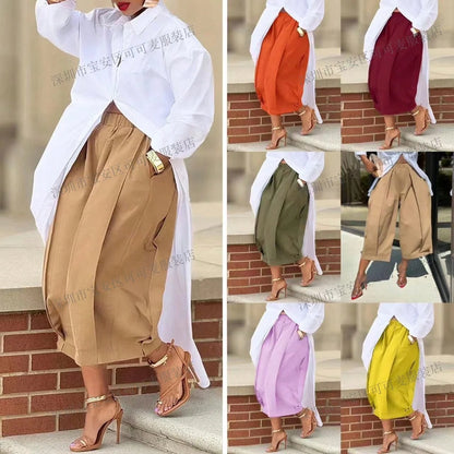 KZKZWK High Waist Pleated Wide Leg Culottes, Casual & Streetwear