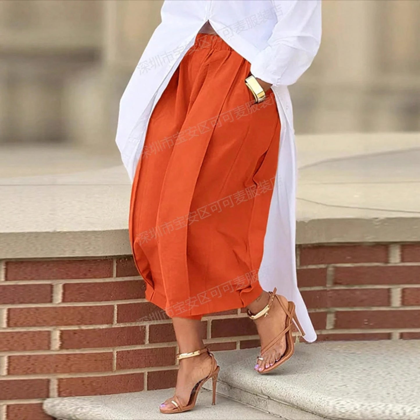 KZKZWK High Waist Pleated Wide Leg Culottes, Casual & Streetwear