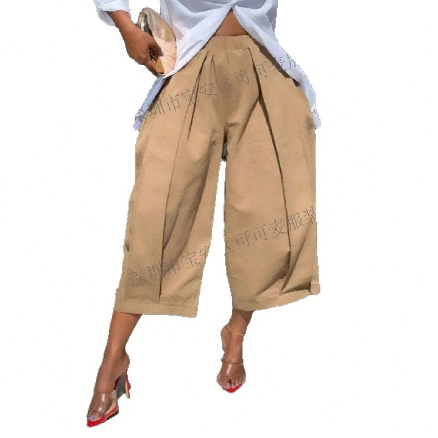 KZKZWK High Waist Pleated Wide Leg Culottes, Casual & Streetwear