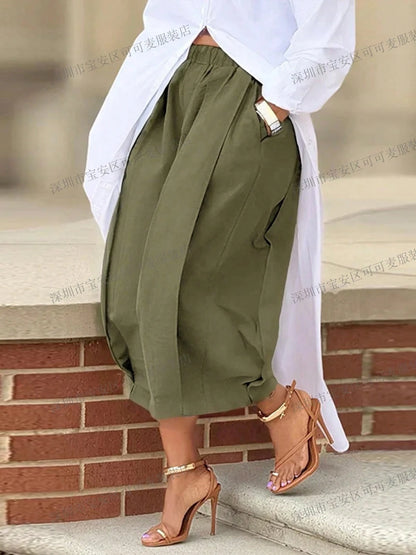 KZKZWK High Waist Pleated Wide Leg Culottes, Casual & Streetwear