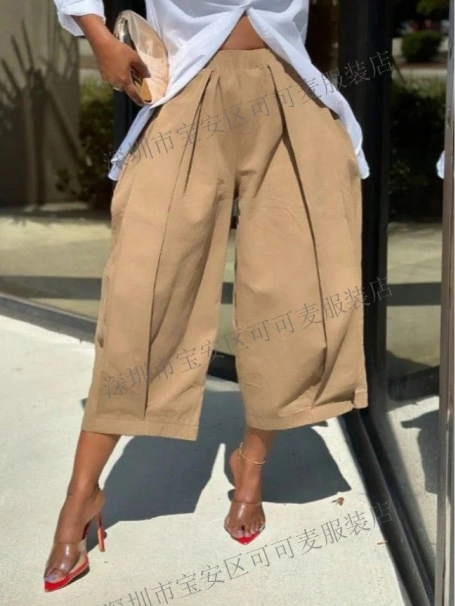 KZKZWK High Waist Pleated Wide Leg Culottes, Casual & Streetwear