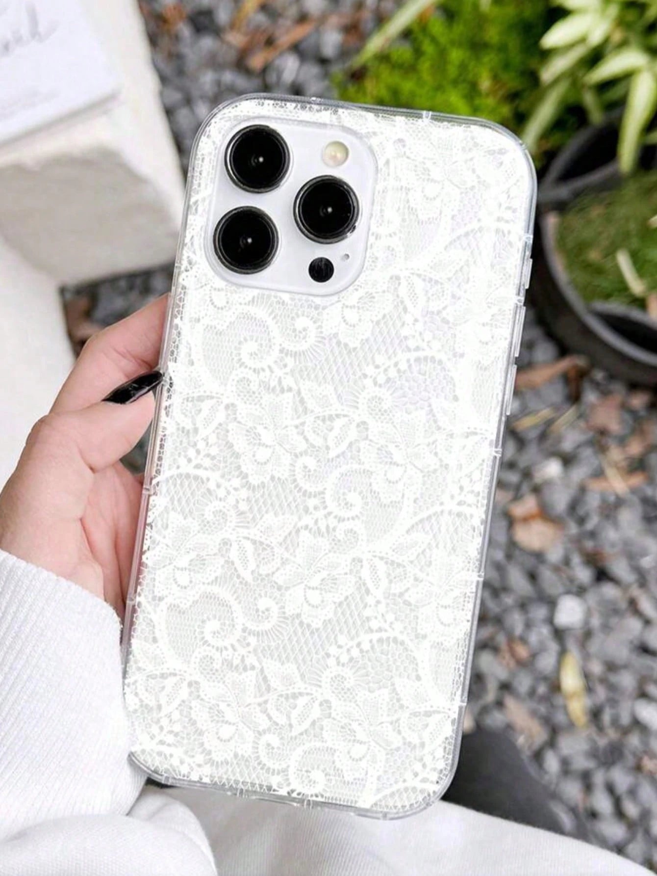 Lace 1pc Transparent Colorful Painting Girl Style Pure White Lace Pattern Shockproof Phone Case Suitable For IPhone 17/17 Pro/17 Pro Max/16/16 Pro/16 Plus/16 Pro Max/15/15 Pro/15 Pro Max/15 Plus/14/14