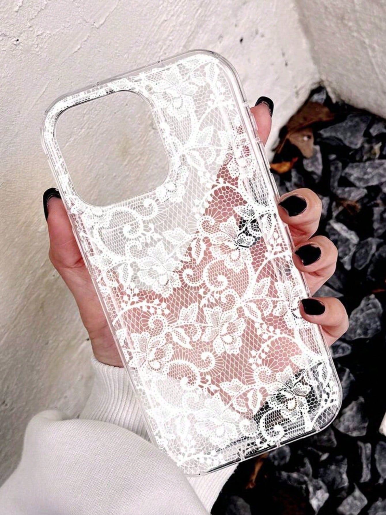 Lace 1pc Transparent Colorful Painting Girl Style Pure White Lace Pattern Shockproof Phone Case Suitable For IPhone 17/17 Pro/17 Pro Max/16/16 Pro/16 Plus/16 Pro Max/15/15 Pro/15 Pro Max/15 Plus/14/14