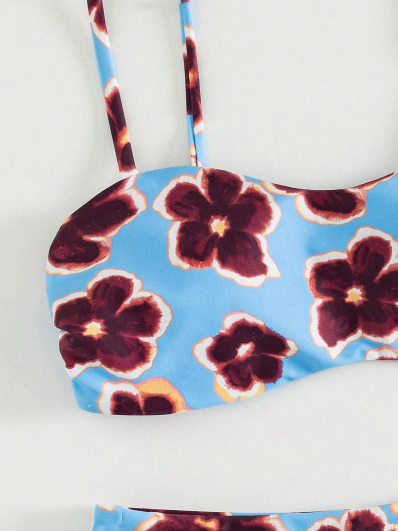 Ladies' Cute Spring/Summer Vacation Printed Flat Chest Thin Strap Bikini 2 Pieces Set With High Waist Swimming Pants