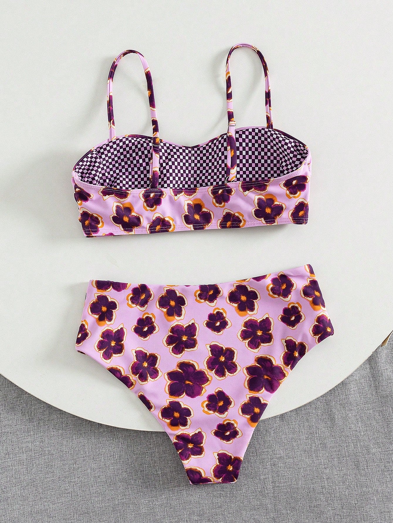 Ladies' Cute Spring/Summer Vacation Printed Flat Chest Thin Strap Bikini 2 Pieces Set With High Waist Swimming Pants