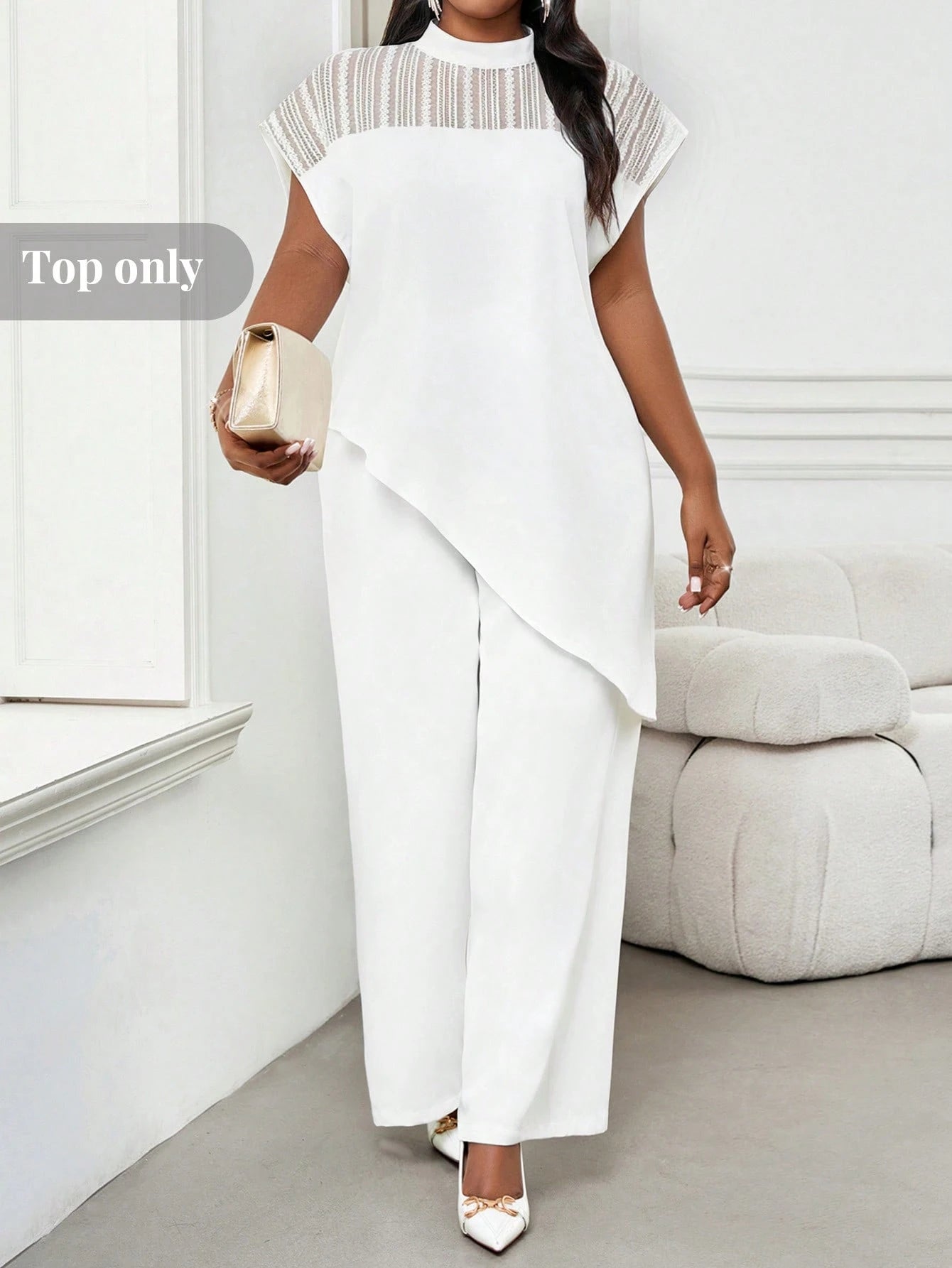 Lady Plus Size Women Elegant Batwing Sleeve Asymmetric Hem Casual Top