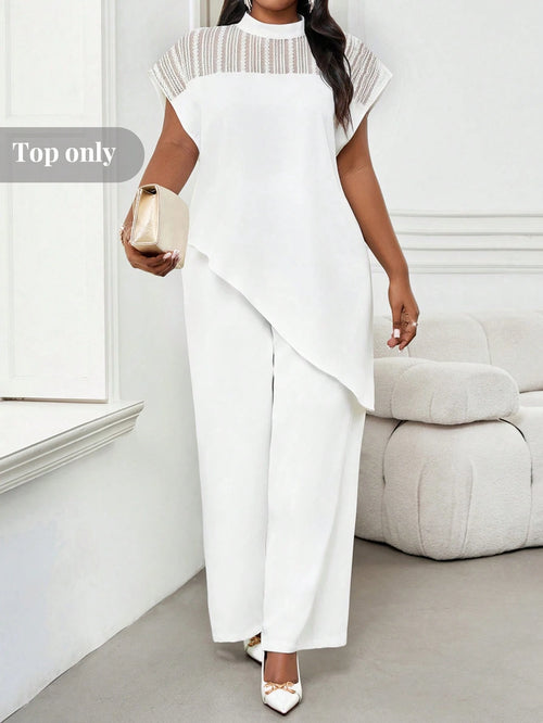 Lady Plus Size Women Elegant Batwing Sleeve Asymmetric Hem Casual Top