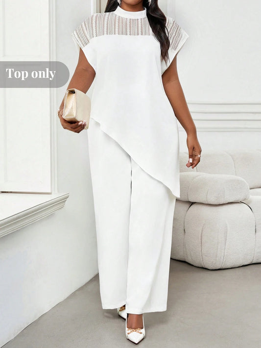 Lady Plus Size Women Elegant Batwing Sleeve Asymmetric Hem Casual Top