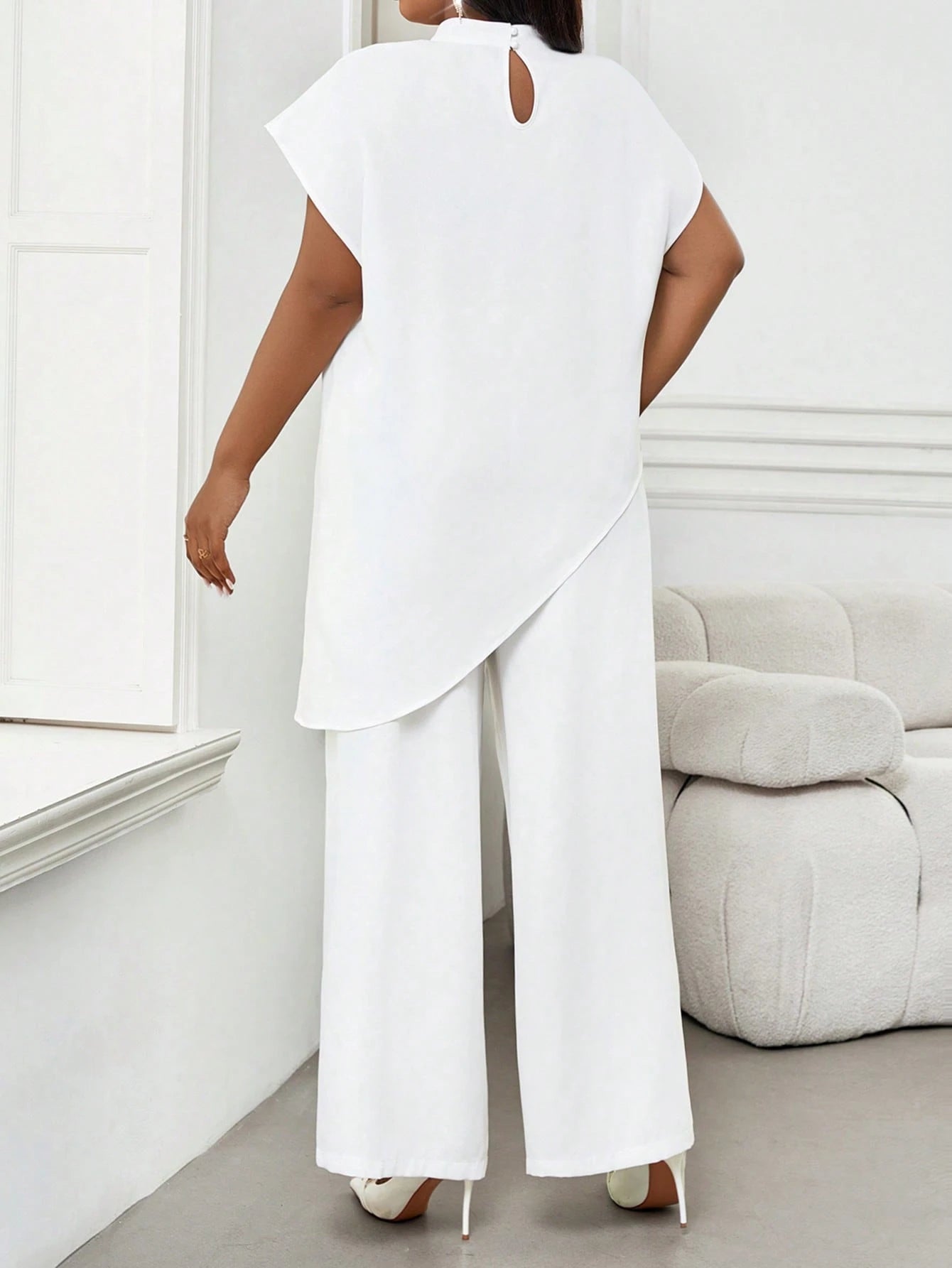Lady Plus Size Women Elegant Batwing Sleeve Asymmetric Hem Casual Top