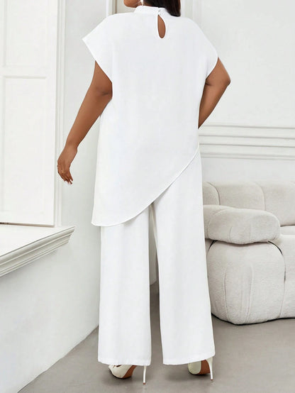Lady Plus Size Women Elegant Batwing Sleeve Asymmetric Hem Casual Top
