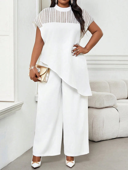 Lady Plus Size Women Elegant Batwing Sleeve Asymmetric Hem Casual Top
