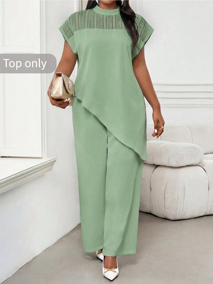 Lady Plus Size Women Elegant Batwing Sleeve Asymmetric Hem Casual Top