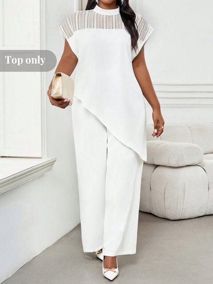 Lady Plus Size Women Elegant Batwing Sleeve Asymmetric Hem Casual Top