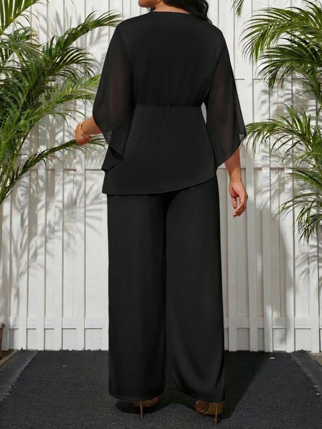 Lady White Summer Elegant Formal Party Plus Size Women Solid Color Asymmetrical Hem Shirt & Pants 2 Pieces Set,Casual Classy Graduation Dress Work Outfits