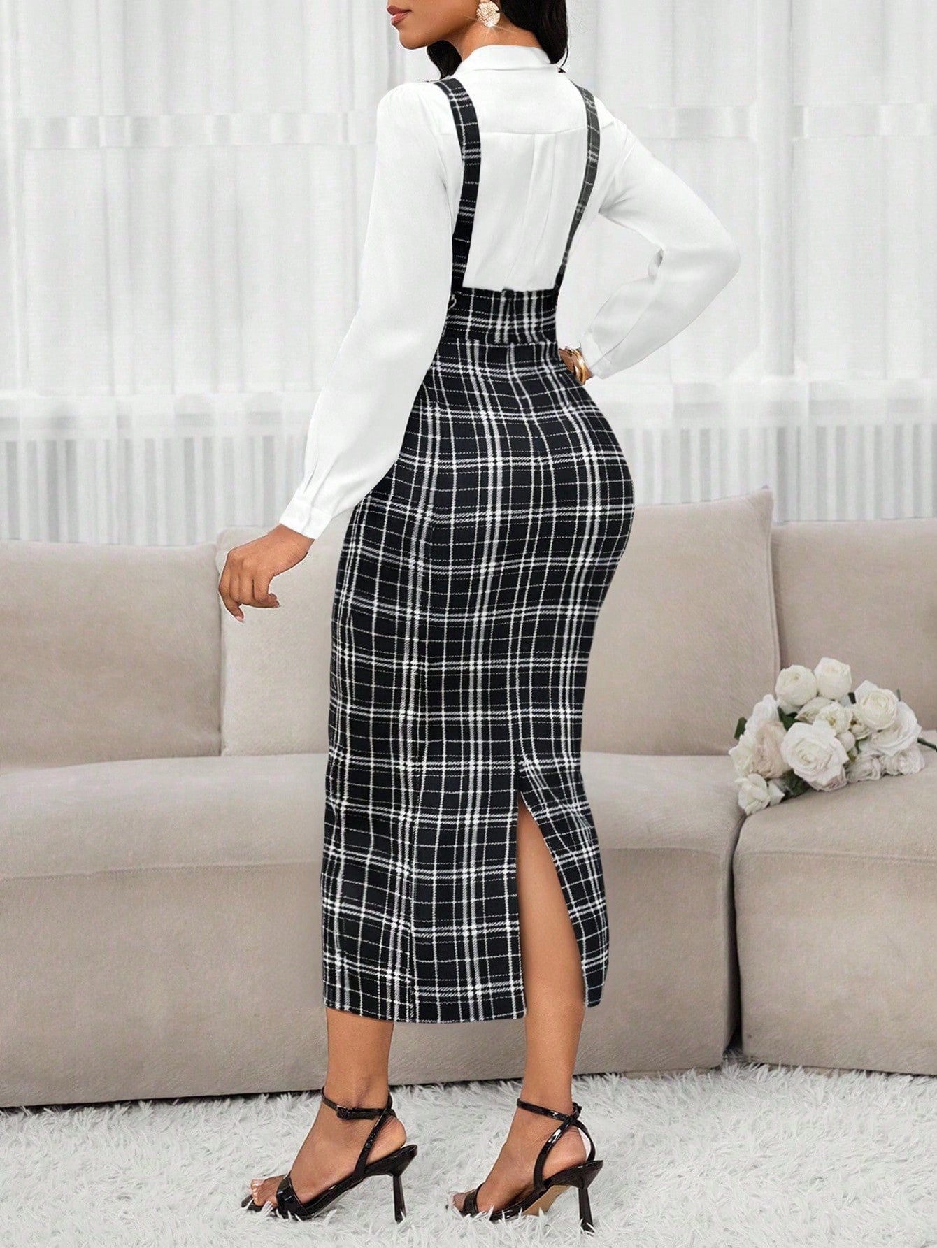 Lady Women's Fashionable & Versatile Back Slit Bodycon Dress (With Shoulder Strap) For Autumn/Winter Autumn Outfits For Women Fall Dresses For Women Winter Dress