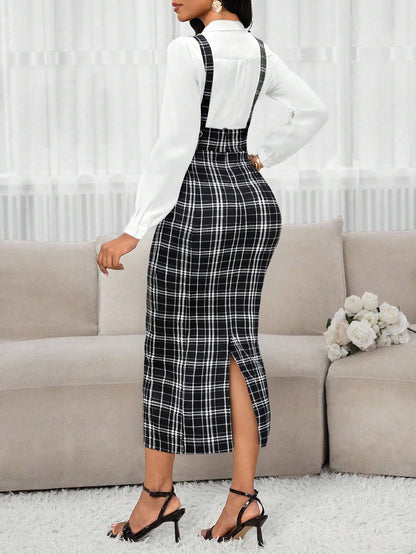 Lady Women's Fashionable & Versatile Back Slit Bodycon Dress (With Shoulder Strap) For Autumn/Winter Autumn Outfits For Women Fall Dresses For Women Winter Dress
