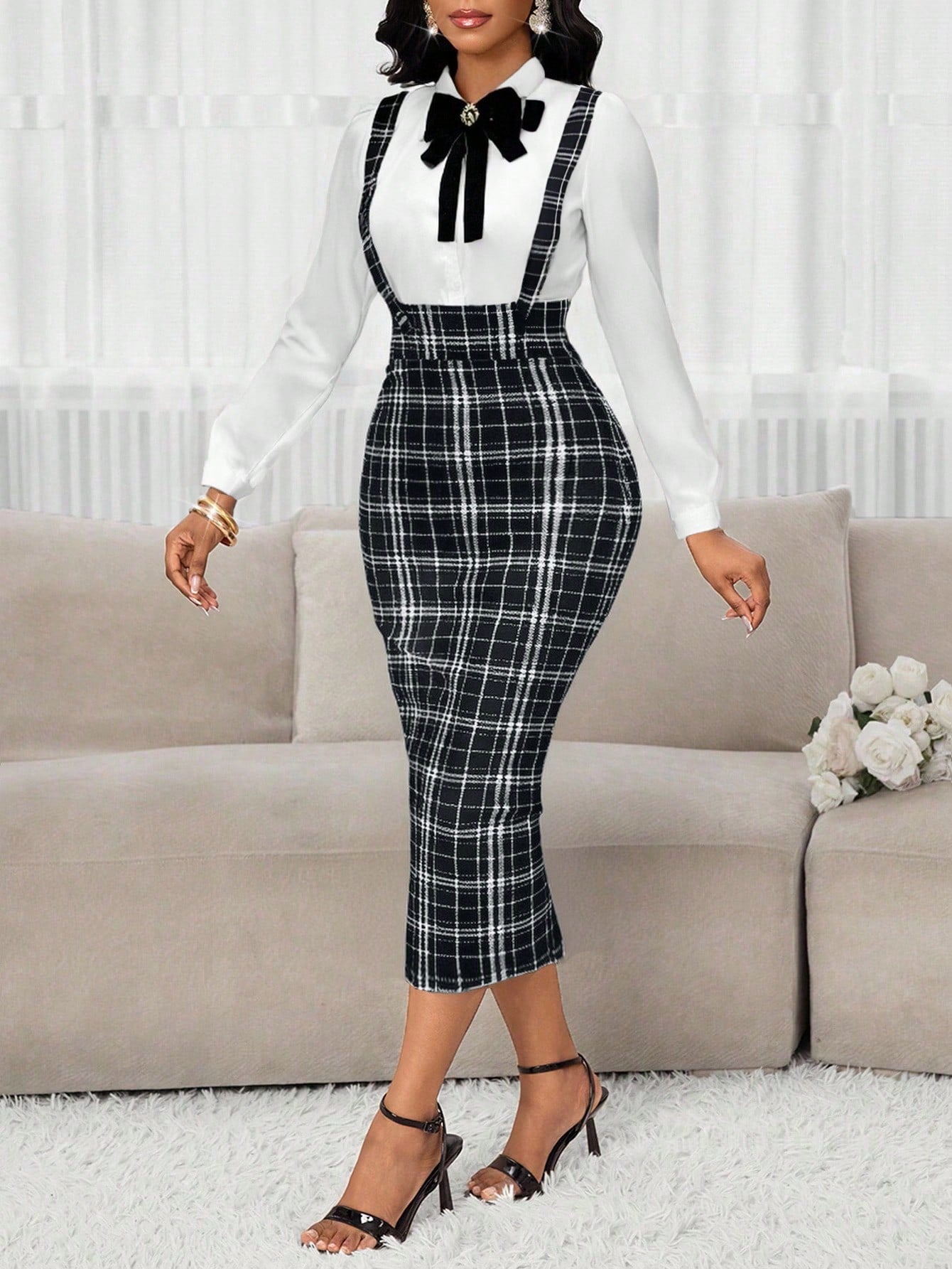 Lady Women's Fashionable & Versatile Back Slit Bodycon Dress (With Shoulder Strap) For Autumn/Winter Autumn Outfits For Women Fall Dresses For Women Winter Dress