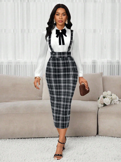 Lady Women's Fashionable & Versatile Back Slit Bodycon Dress (With Shoulder Strap) For Autumn/Winter Autumn Outfits For Women Fall Dresses For Women Winter Dress