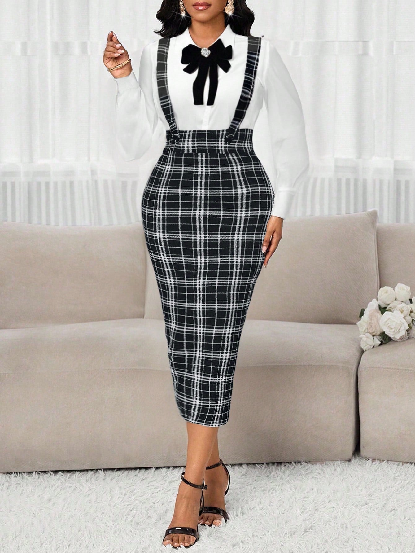 Lady Women's Fashionable & Versatile Back Slit Bodycon Dress (With Shoulder Strap) For Autumn/Winter Autumn Outfits For Women Fall Dresses For Women Winter Dress