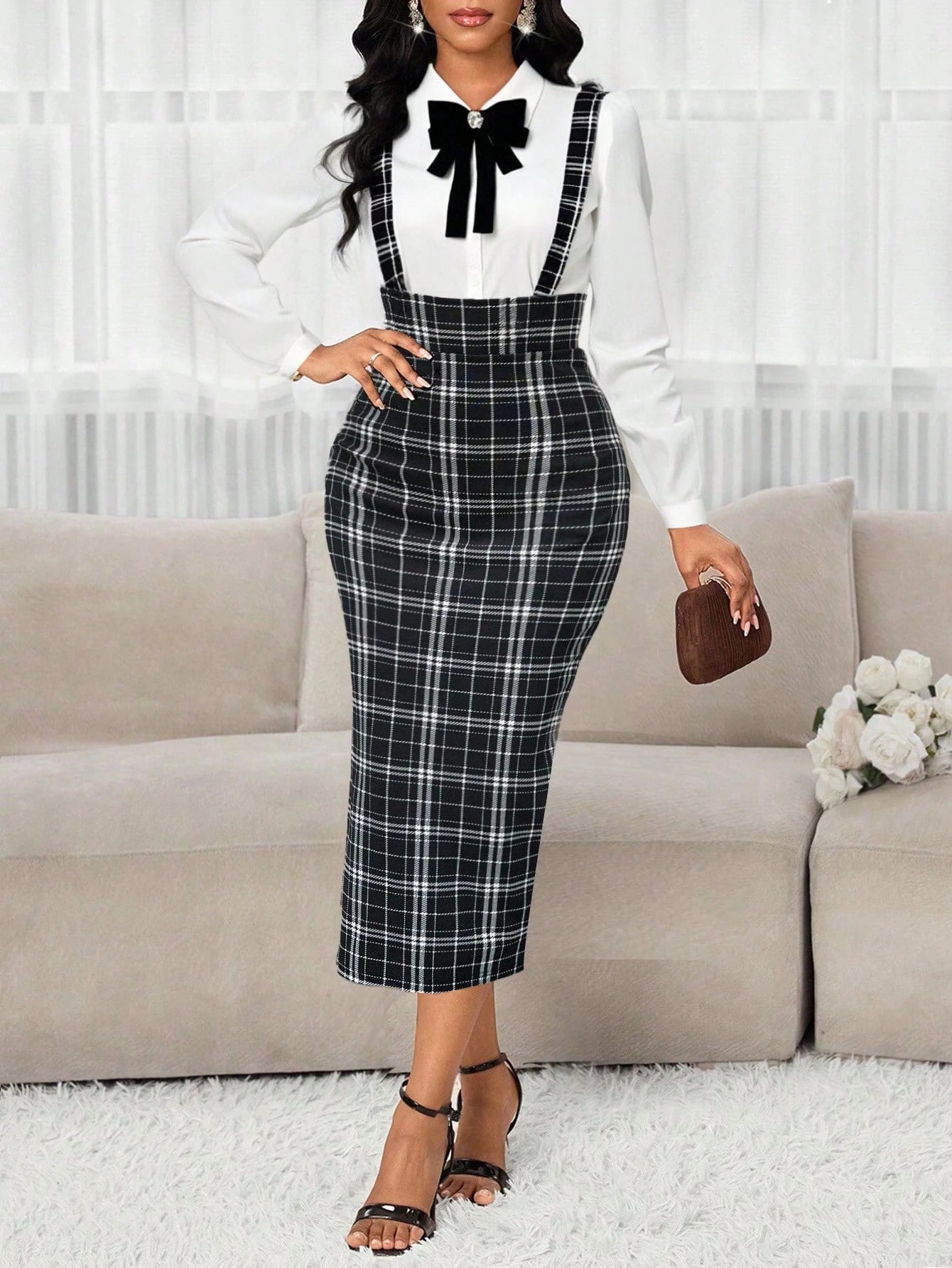 Lady Women's Fashionable & Versatile Back Slit Bodycon Dress (With Shoulder Strap) For Autumn/Winter Autumn Outfits For Women Fall Dresses For Women Winter Dress