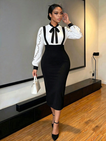 Lady Women's Fashionable & Versatile Back Slit Bodycon Dress (With Shoulder Strap) For Autumn/Winter Autumn Outfits For Women Fall Dresses For Women Winter Dress