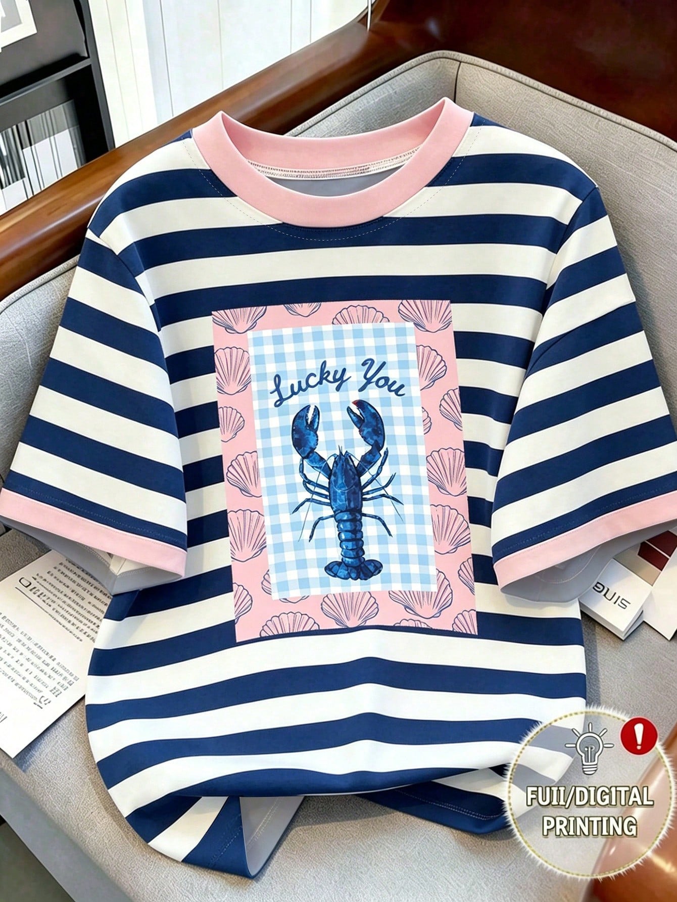 Lalippa Women's Round Neck Plant Print Casual Versatile Daily Wear Short Sleeve T-Shirt