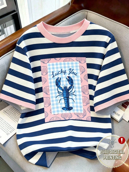 Lalippa Women's Round Neck Plant Print Casual Versatile Daily Wear Short Sleeve T-Shirt