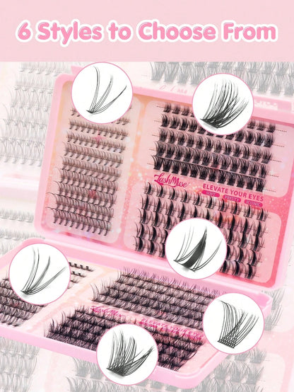 Large Capacity Eyelash Book, 8-16MM Mixed Length, D-Curl Fluffy False Eyelashes, Multi-Row Segmented Cluster Lashes Neatly Organized, Suitable For Beginners Home DIY Free Matching, Lightweight Soft Fi