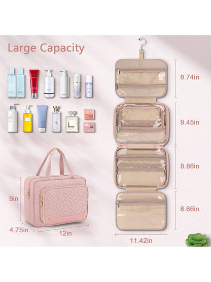 Large Capacity Hanging Toiletry Bag Partitioned Storage Makeup Cosmetic Organizer With Jewelry Compartment For Cruise, Travel And Weekend Trips